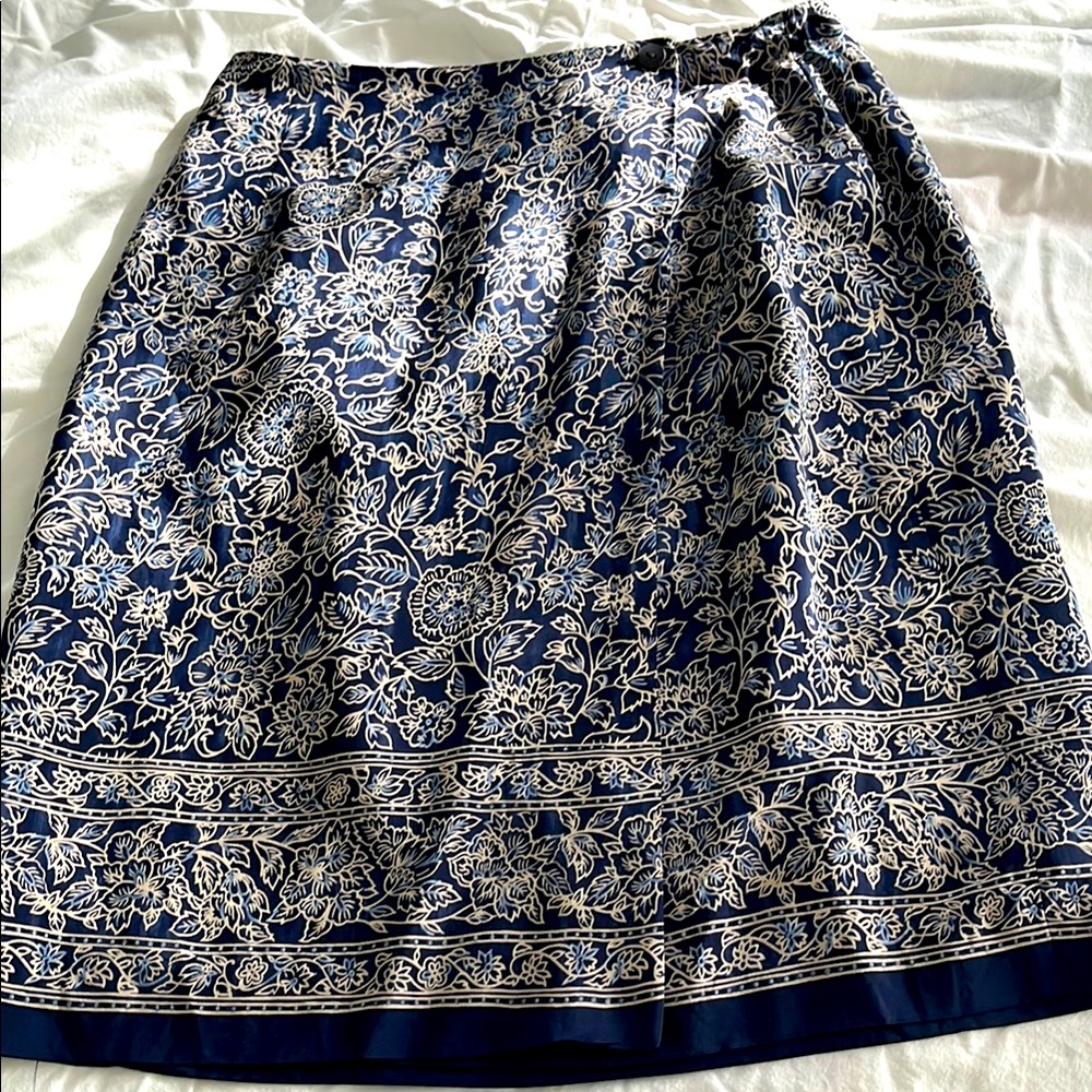 Charter Club Navy and Cream Floral Midi Skirt